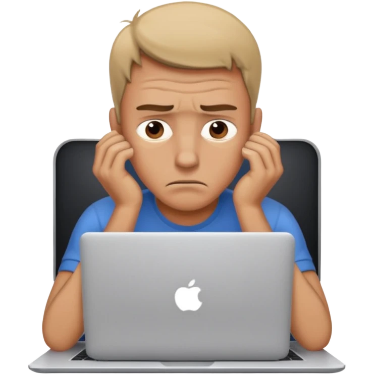 man working at laptop exhausted dramatic pose emoji