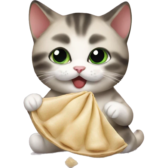 Kitten eating dumpling emoji