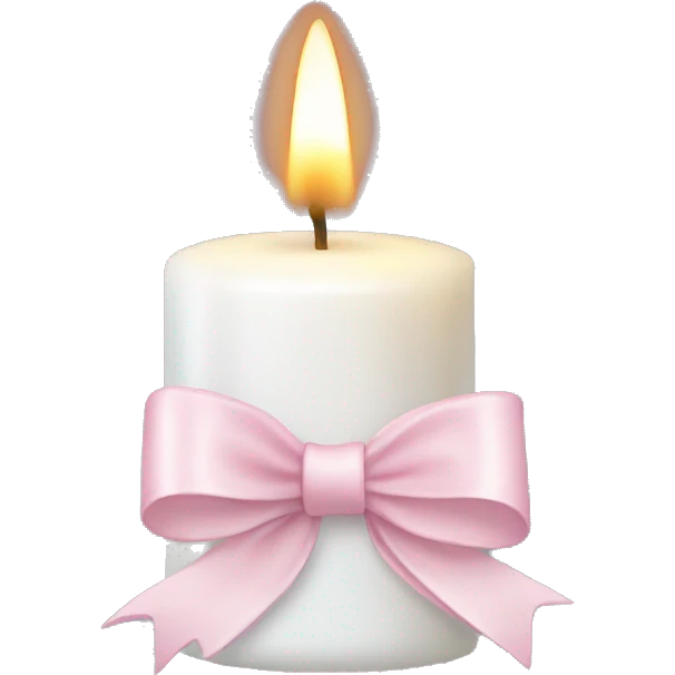 white candle with a light pink bow around it emoji