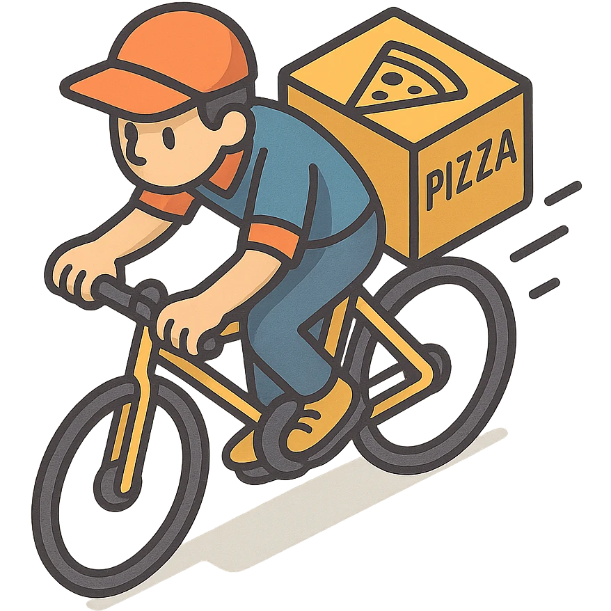 a delivery guy with pizza cycling very fast emoji