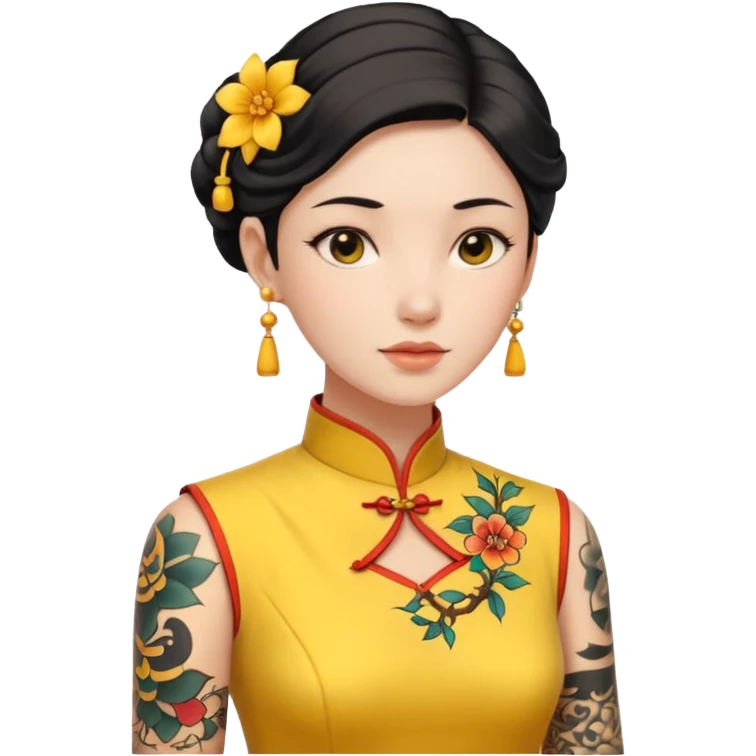 ancient woman with tatooed on neck and yellow cheongsam emoji