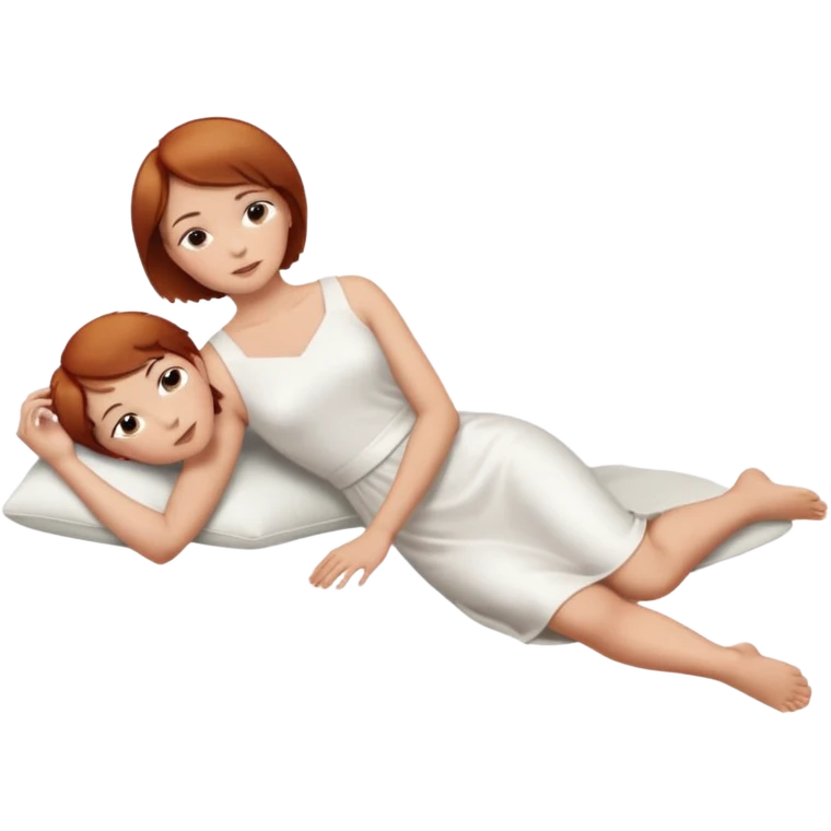 a woman, alone, short hair, light skin, auburn hair, laying on her side, full body is visible, feet are down. do not include other people, faces, or characters emoji