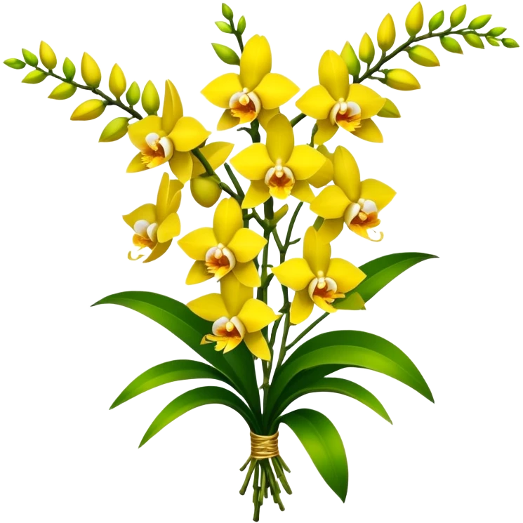 big bouquet yellow Dendrobium Orchid flower, stem, leaf emoji
