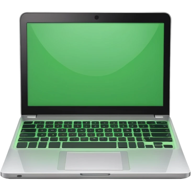 A emoji-style illustration of a laptop front facing with its screen showing green screen. emoji