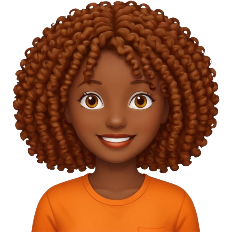 dark skinned woman with curly brown hair and orange shirt emoji