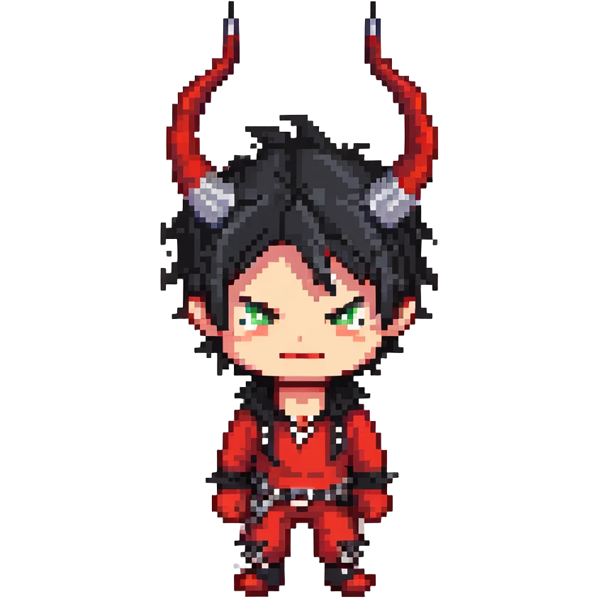 Cool anime devil boy with spiky black hair and horns emoji