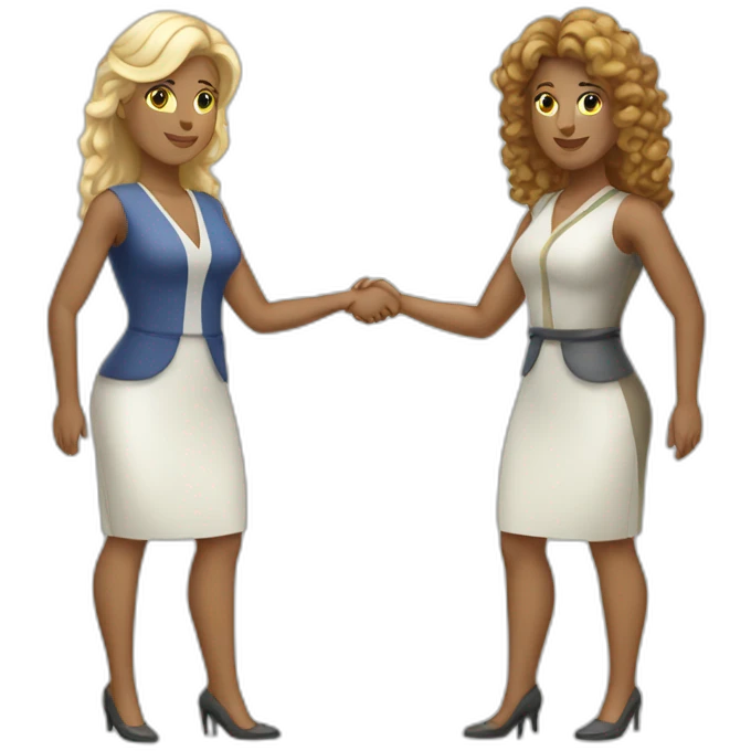two greek white business women with different hair colors from each other shaking hands full bodies emoji