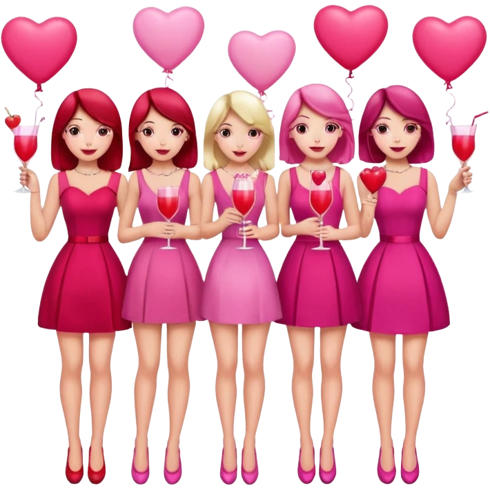 galentines party : change their outfits in red and pink, add pink heart balloons and pink cocktails in their hands emoji