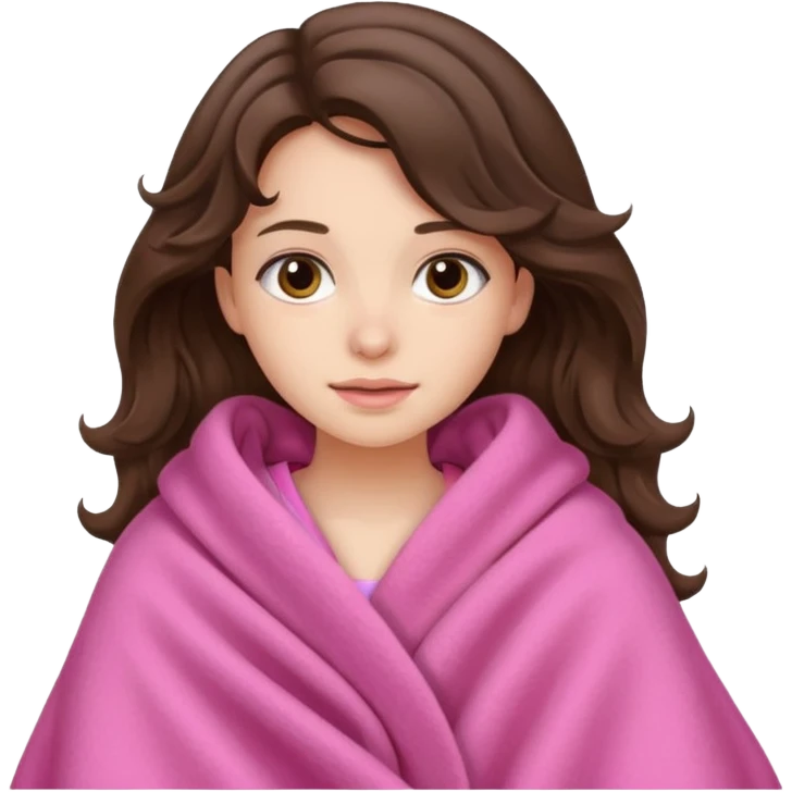 Brunette girl wavy wearing pink blanket nothing underneath emoji