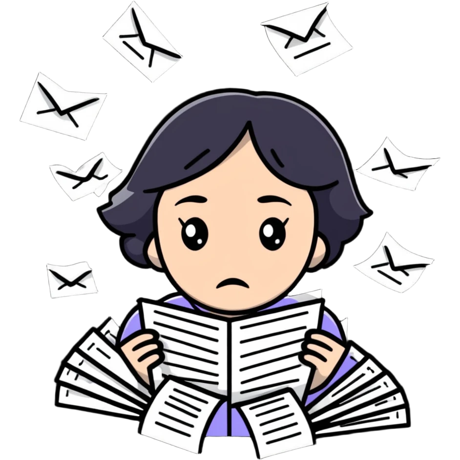 sad woman with flying papers around her emoji