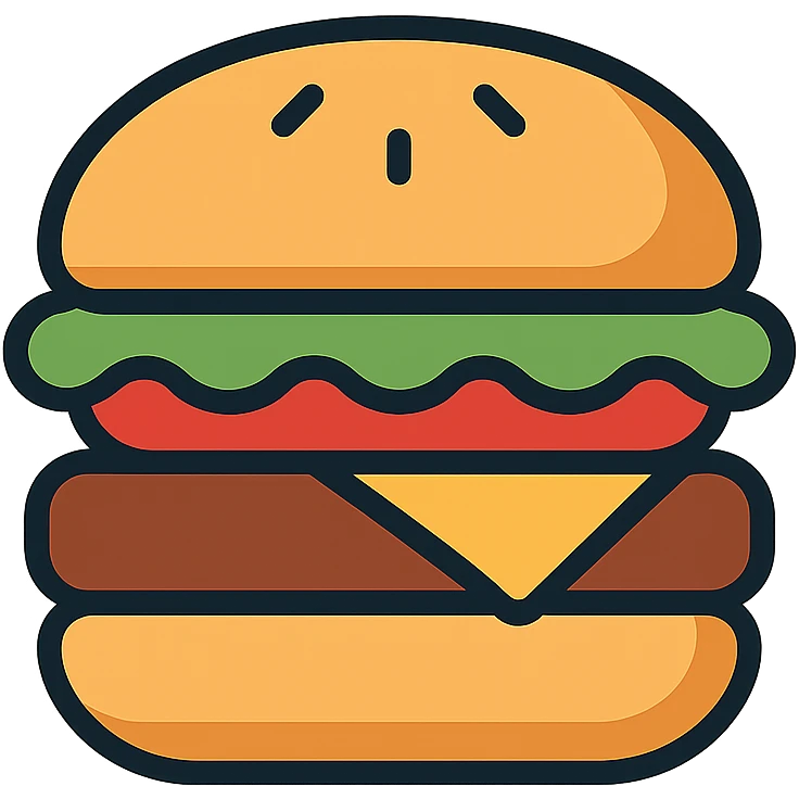A hamburger with lettuce, tomato, and cheese emoji