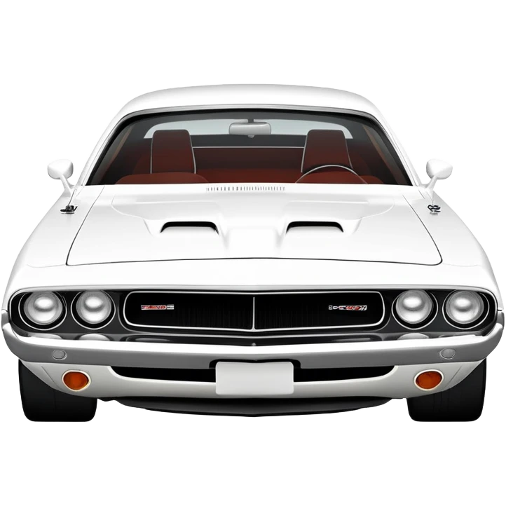 Structurally accurate white 1971 Dodge Challenger from Death Proof, perfect three-quarter perspective at 30 degrees, consistent proportions, detailed front end and side profile, all white, iOS emoji style emoji