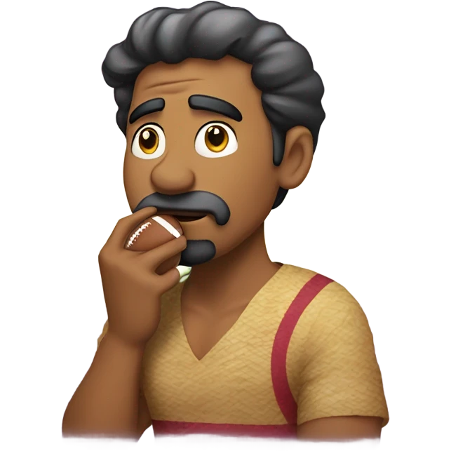 Hawaiian Man thinking of eggplant with drool and holding a football  emoji