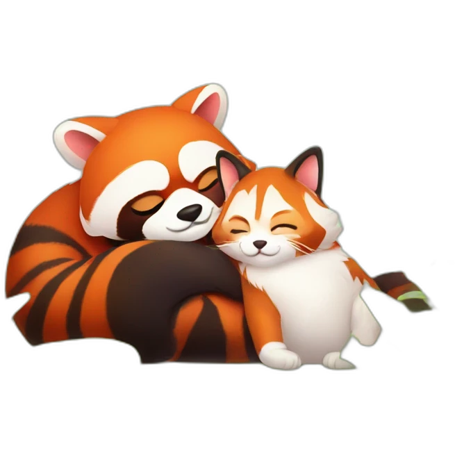 red-panda-snuggling-with-cat emoji