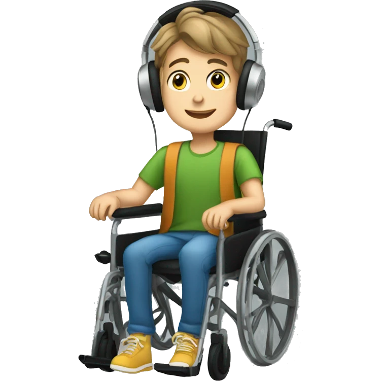 young boy in a wheel chair listening to music  emoji