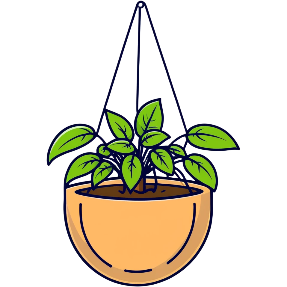 Plectranthus Verticillatus creeping charlie plant with trailing vines and large round coin-shaped leaves in a coconut fiber hanging basket emoji