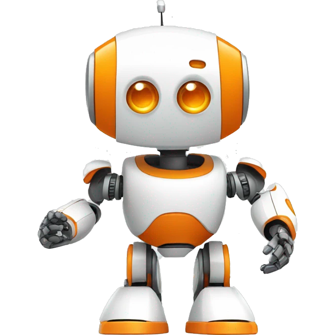 Create a friendly white and orange robot with no mouth waving emoji