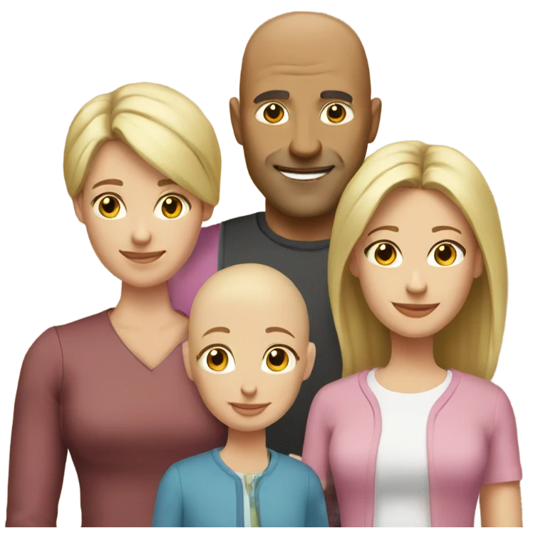 family bald father  blond daughter  brown hair mother emoji