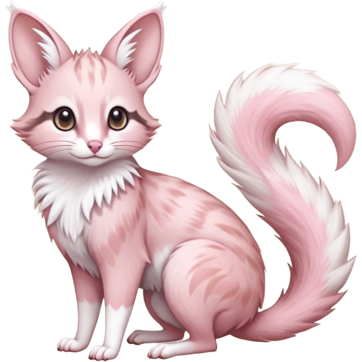 Pastel Pink, white-pointed, soft natural realistic romantic vintage antique divine beautiful elegant pretty precious cute young youthful  Fakémon-Pokémon-opossum-feline-mouse-serval-caracal-chinchilla-Minccino-Cinccino-Meowstic-rodent-hybrid-creature with a big fluffy bushy tail (full body) emoji