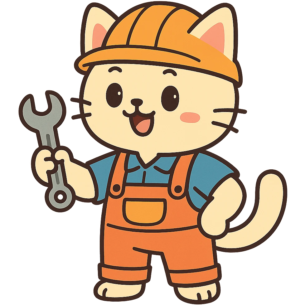 anime style cat worker wearing an orange helmet emoji