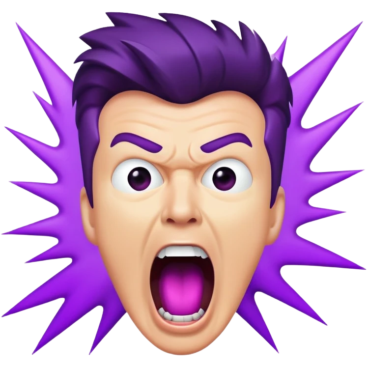 Rick Astley screaming with his mouth open so wide it takes up his own face and the entire picture including Rick Astley is purple and a staticky type emoji
