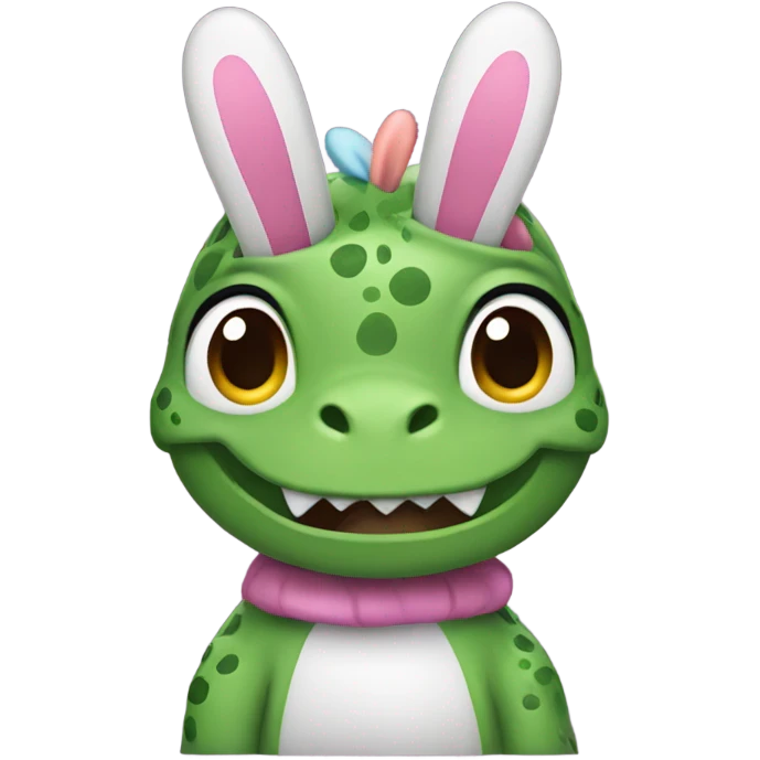 A dinosaur with a bunny ear headband emoji