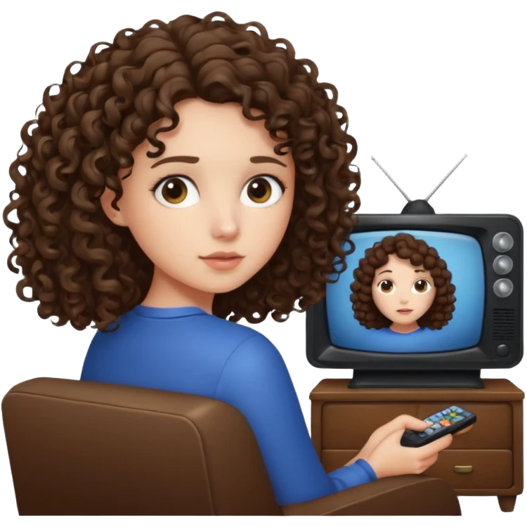 A girl, brunette with curly hair down to her shoulders, watching TV.  emoji