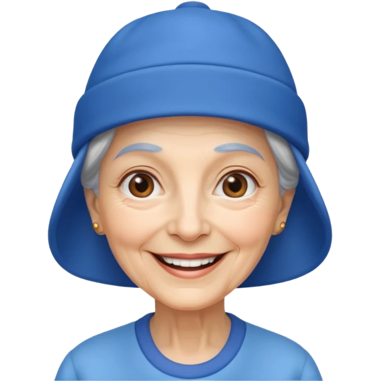elderly woman with blue hat emoji
