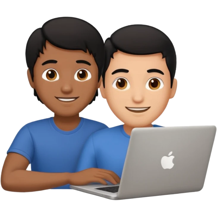 make an emoji of a happy male black hair developer behind laptop emoji