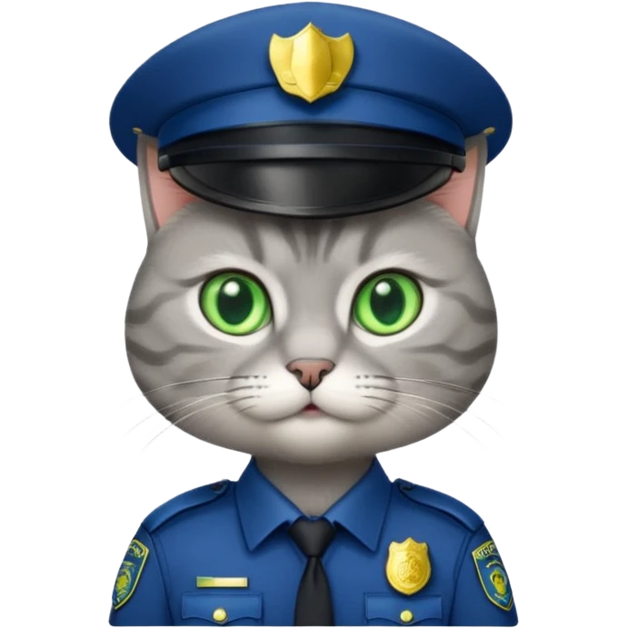 grey cat police, green eyes emoji