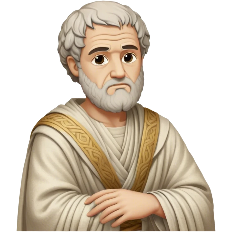 Cinematic Realistic portrait of Aristotle the philosopher, depicted as a wise, contemplative figure in detailed ancient Greek attire, with a textured draped robe and thoughtful expression, bathed in soft classical lighting that highlights his timeless intellect. emoji