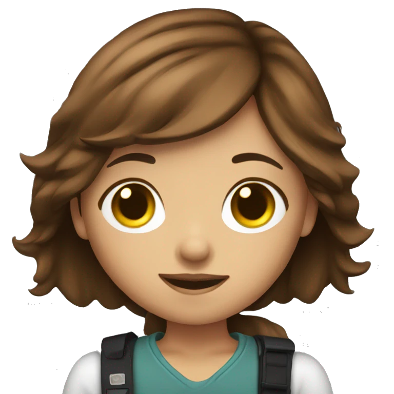 brown haired girl with camera emoji