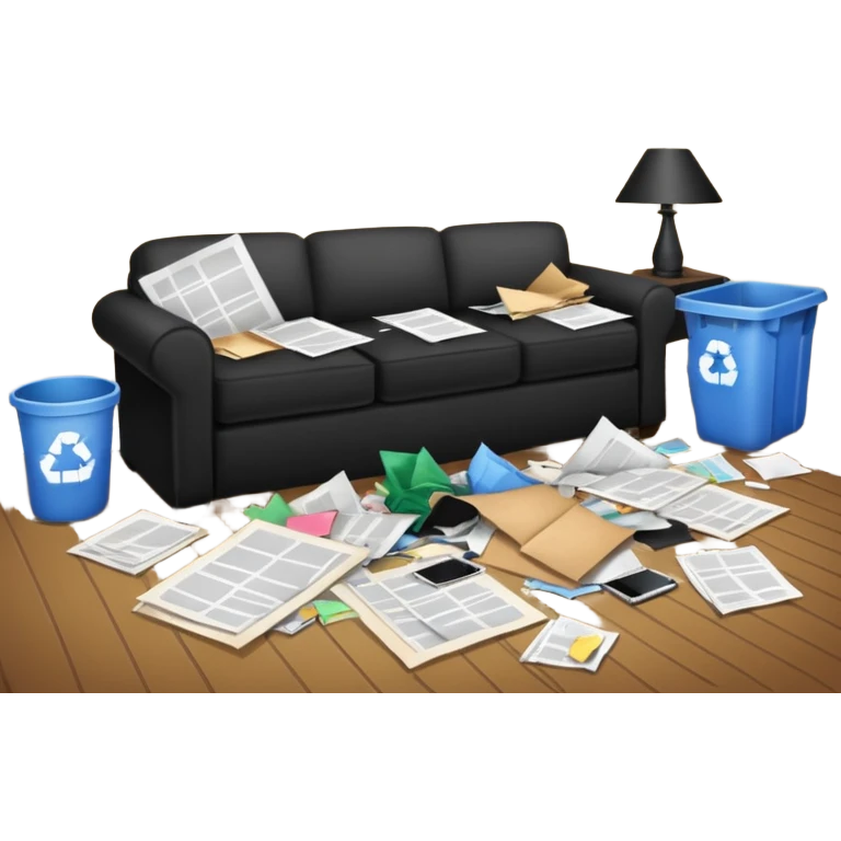 dirty living room with papers and trash

 emoji