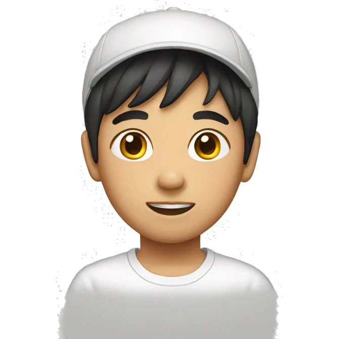 An Asian boy with a white tee emoji
