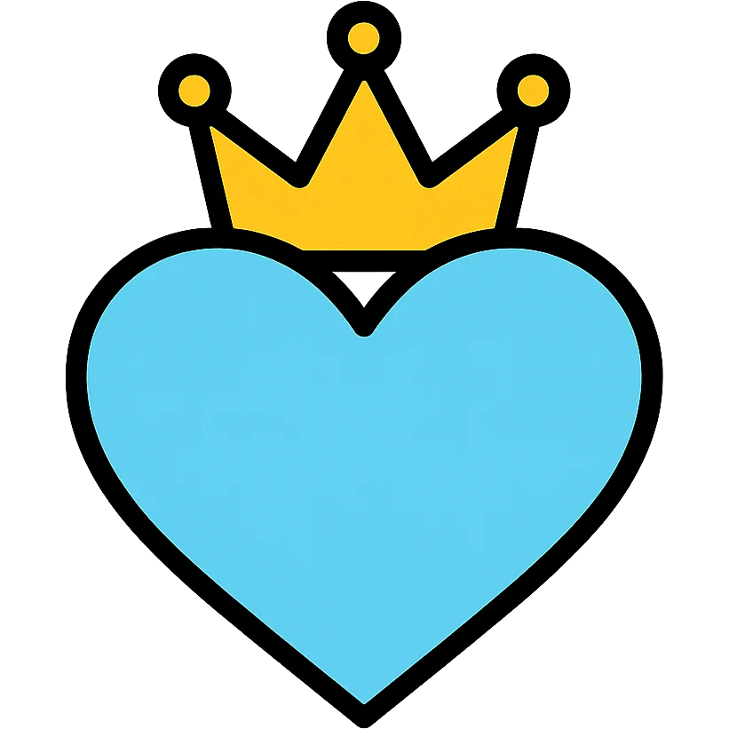 light blue heart with bright yellow crown, elegant icon emoji