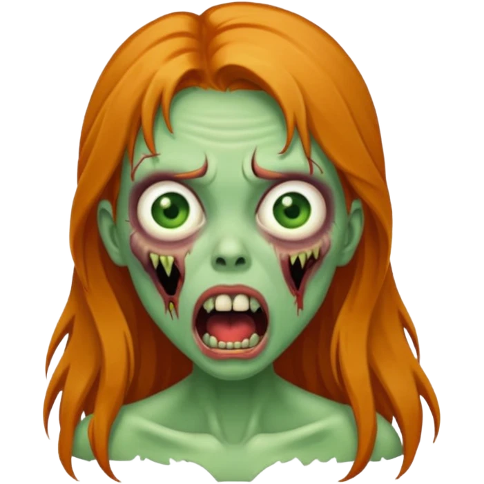 Green Zombie ginger long hair girl with mouth open horror  emoji