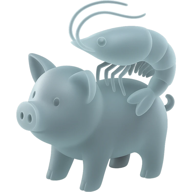 A pig carrying a shrimp emoji