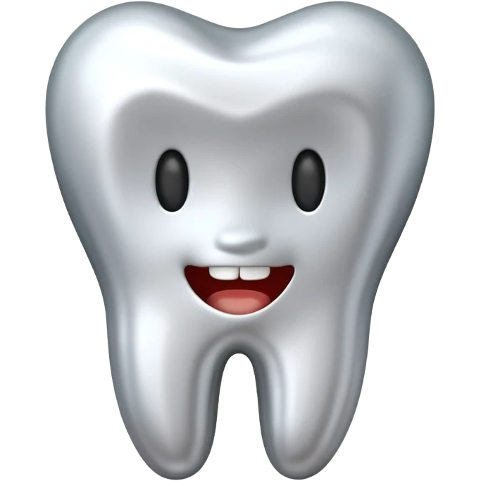 human tooth emoji, smooth chrome ceramic-metal texture, clean medical luxury aesthetic, isolated on white emoji