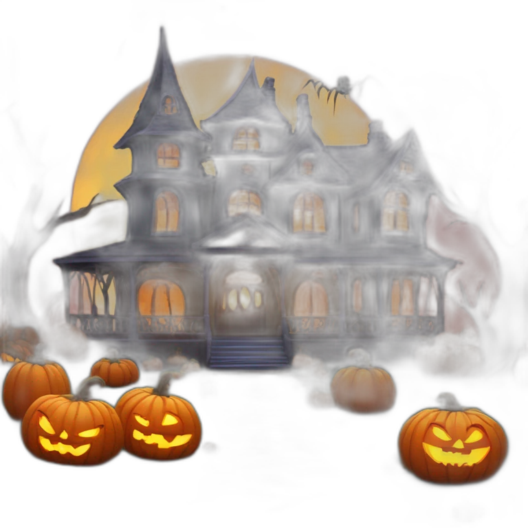 halloween mansion with pumpkins around emoji