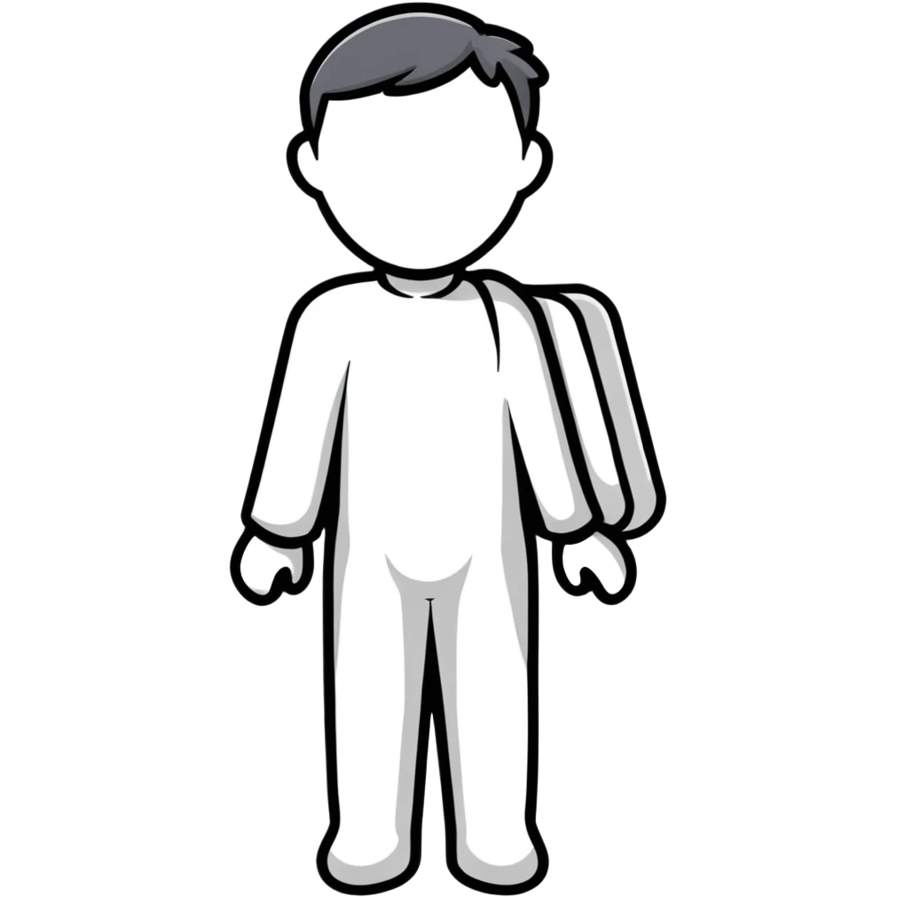 grey human silhouette frontal view with no facial features, no face, no eyes, no nose, no mouth, simple outline emoji