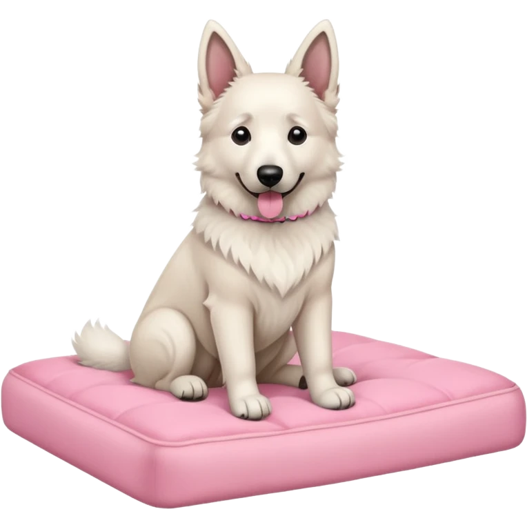 White belgian Shepard sit on a pink bed
  emoji