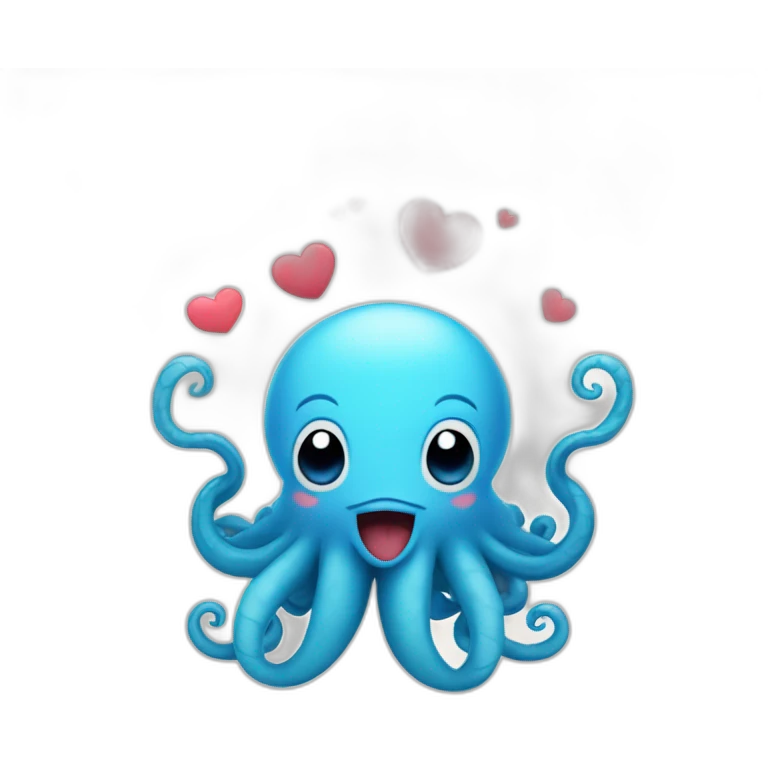 cute blue kraken with adorable face with many hearts around emoji