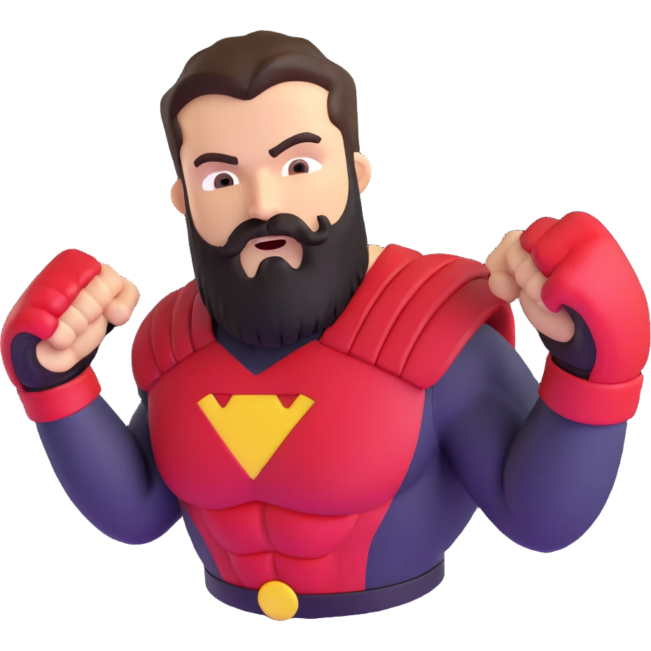 superhero with beard shaped like fists, punching with his beard emoji
