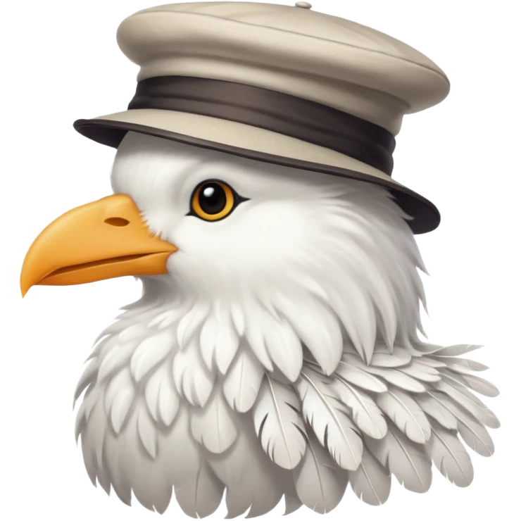long haired white bird with hat emoji