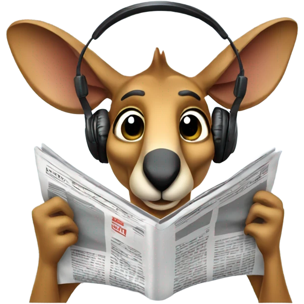 kangaroo wearing headphones reading a newspaper. emoji