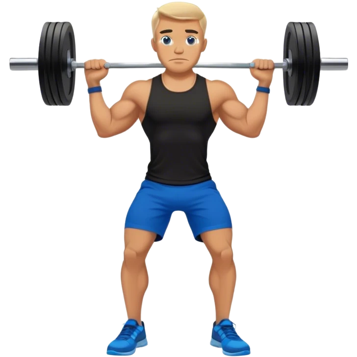 tanned man black shorts black t shirt blue shoes barbell squats emoji