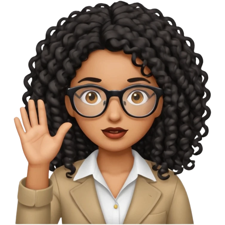 Latina photographer long black curly hair wearing glasses shrugging emoji