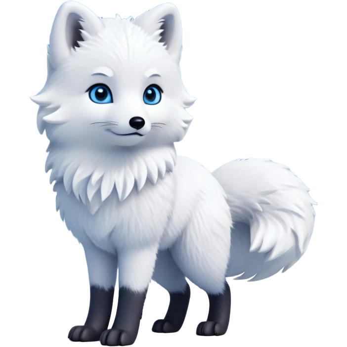 cinematic-arctic-fox-realistic-full-body-standing-emoji,-fluffy-tail-curled-slightly-around-its-paws,-thick-pure-white-fur-blending-into-the-snowy-landscape,-head-tilted-dramatically,-bright-blue-eyes-glistening-with-intelligence,-simplified-yet-realistic-focused-features,-highly-detailed,-glowing-with-an-almost-sarcastic-glow expressive eyes emoji