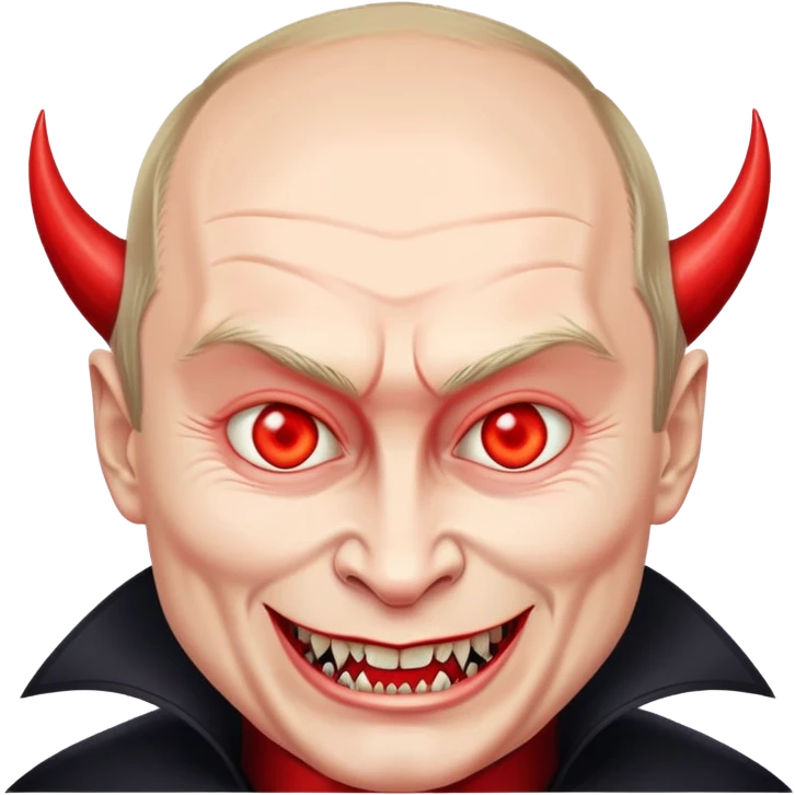 Putin as a devil with sharp fangs, pointed tail, glowing eyes emoji