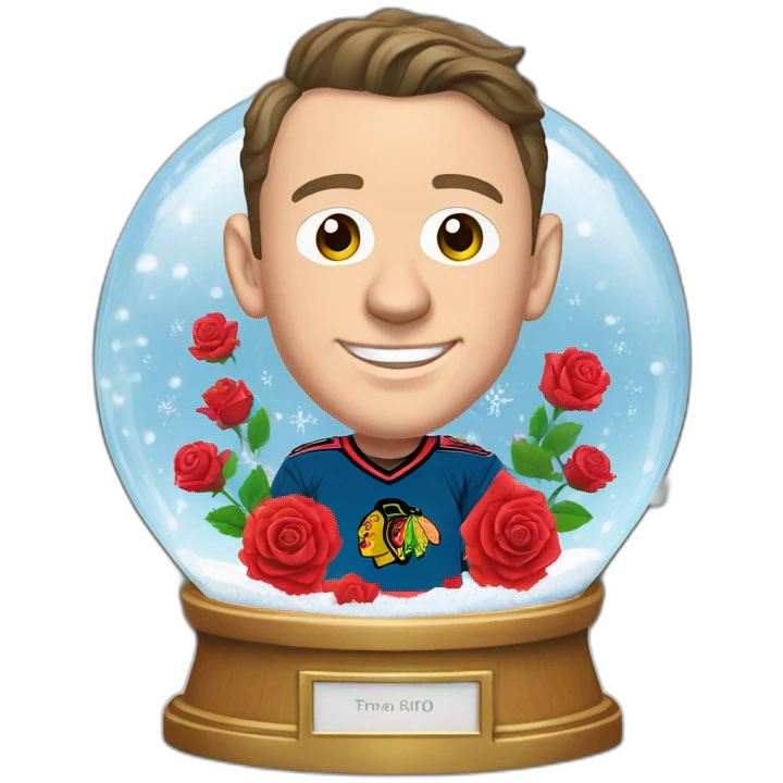 Jonathan Toews inside a rainbow snow globe with roses emoji